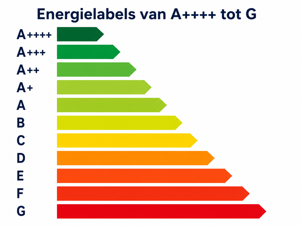 De energielabelschaal van A++++ tot en met G.